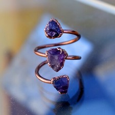 Natural Raw Purple Amethyst Gemstone Handmade Statement Spring Design Women Ring