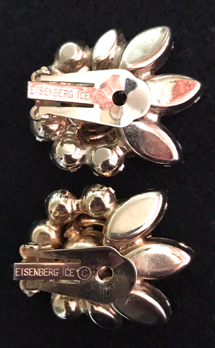 EISENBERG ICE Crystal Rhinestone BROOCH & CLIP EARRINGS Set ORANGE CLEAR GREEN - Picture 15 of 19
