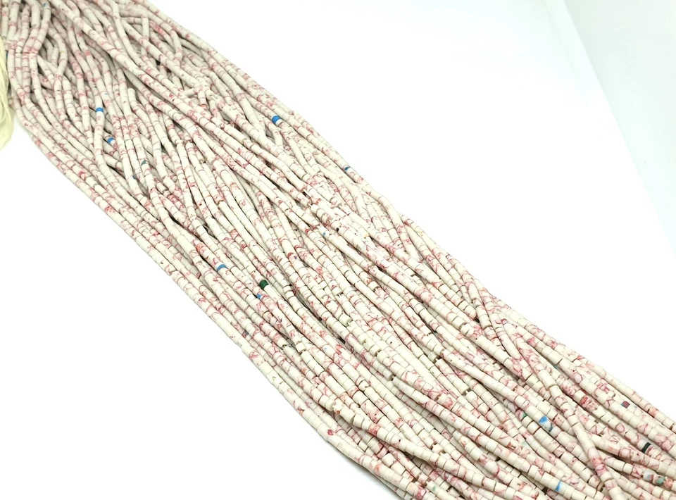 5 Strands of Afghan Tiny Seed Heishi Mini Tube Seed Pipe Beads Howlite 2.3mm - Image 2 of 4