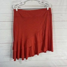 Toad&Co Womens Asymmetrical Ruffled Pull On Skirt Sz L Orange/Red Organic Cotton