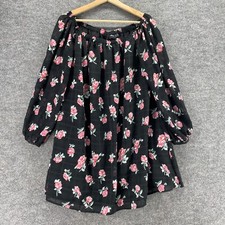 Asos Dress Women 4 Black Floral Shift Short Round Neck Long Sleeve Pullover