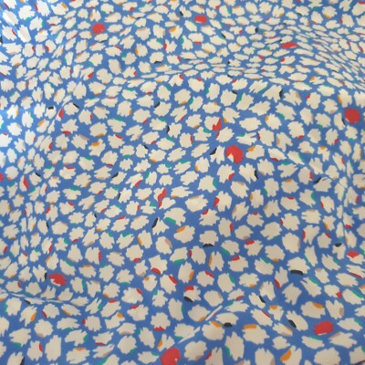 Vintage 80s 90s Blue Fabric Large Piece Clothing Red Abstract Floral