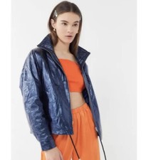 New Urban Outfitters Jesse Vinyl Navy Metallic Anorak Biker Bomber Jacket Medium