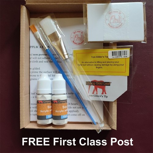 100 Gold Leaf Sheets Kit Adhesive Brushes Glue Size 7cm Art Gilding Crafts DIY - Picture 1 of 3