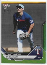 2025 Topps Now Wyatt Langford #OD-143 Road to Opening Day Green #'d /99 Rangers