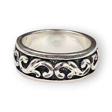 Wheeler Sterling Swirl Band Ring Diamond Cut Oxidized Vintage 925 Silver Size 7