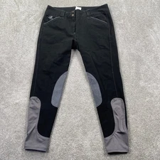 Piper Smartpak Equestrian Riding Breeches Pants Black Grey Full Seat Women's 32