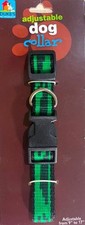 Adjustable Nylon Dog Collar Small Medium Large 3/4" Wide, 9"-17" Green Black