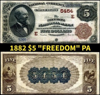 HGR SUNDAY 1882 $5 FREEDOM PA ((Wanted FREEDOM Title)) LIGHTLY CIRCULATED