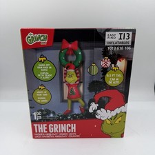 6.5' The Grinch Airblown Inflatable Hanging From Christmas Wreath Dr. Seuss New