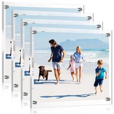 4 Pack Acrylic Floating Picture Frames Wall Mount Frameless Photo Frames Doub...