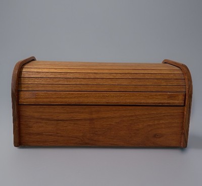 Vintage MCM Kalmar Designs Teak Wood Roll-Top Tambor CD Storage Access Desk Box