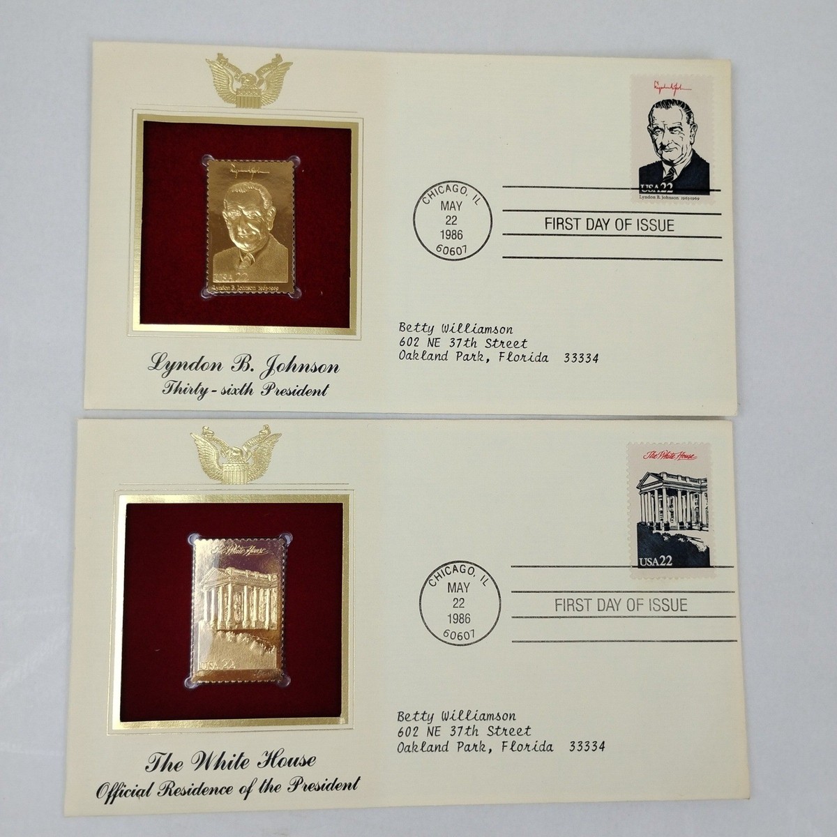 1986 Golden Replicas of US President Stamps 22kt Gold Foil Album