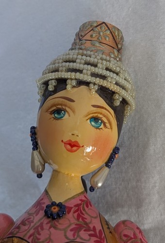 Russian Folk Art Doll Wood Signed 12.5" Tver Design Artist Signed Ornate - Picture 8 of 17