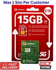 1 x New Vodafone Pay As You Go Plus SIM Card Official UK SIM Card 15GB-£10- PAYG
