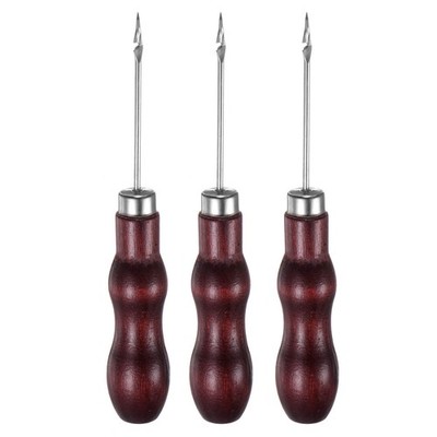 3pcs Handwork Sewing Awl Double Gourd Hook Head Leather Punch Hole Set Tool