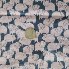 Dear Stella 1095-Packed Pigs on Bluish Charcoal Grey Cotton Fabric- By The Yard