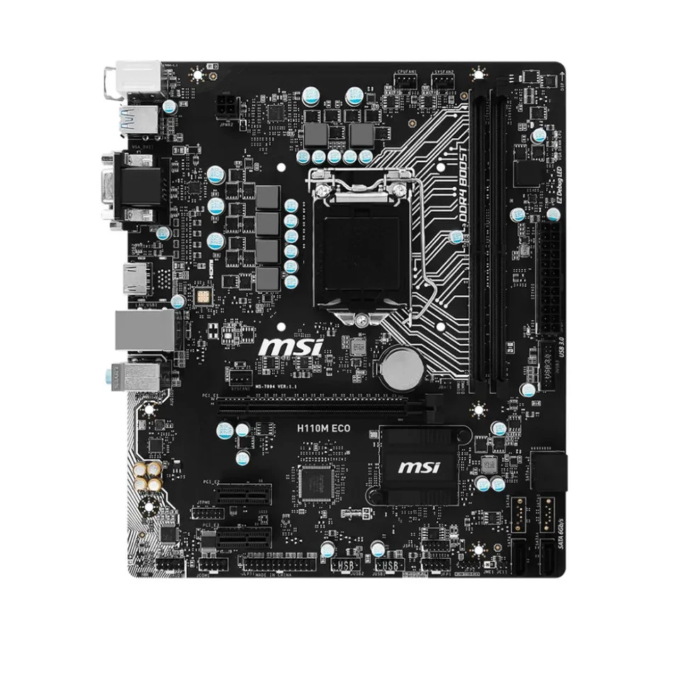 MSI H110M ECO: LGA 1151, M-ATX, DDR4, USB 3.0, SATA3, DVI-D, HDMI Gigabit LAN - Imagen 3 de 4