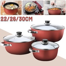 Non-Stick Stockpot Soup Pot Ceramic Induction Casserole w/ Glass Lid 22/26/30 cm