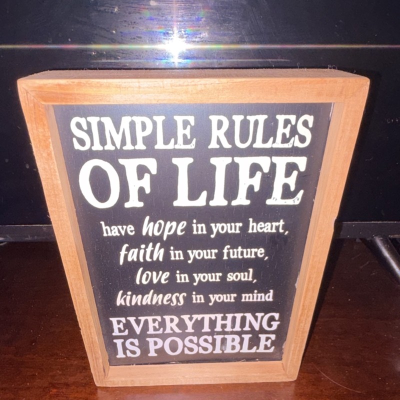 Simple Rules of Life Inspirational Quote Wood Plaque Sign, Freestanding