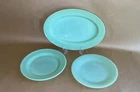 Vintage Fire King Jadeite Green Glass Small Platter and 2 Dishes Restaurant Ware