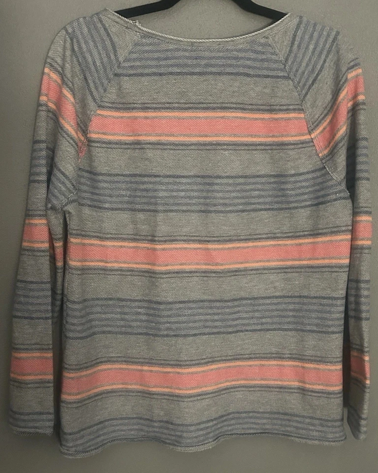 dylan 🖤 条纹长袖低圆领轻便针织上衣灰色珊瑚蓝色 M — 第 3/3 张图片