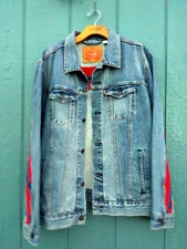 Levis Jean Denim Jacket Coat Mens XXL Trucker Red Stripe 67783 Unibasic Unbasic