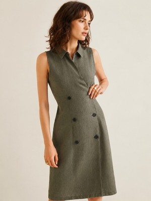 Mango 100% Linen Knee Length Dress Sleeveless Office Work Business Size 2 NWT