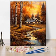 Frameless DIY Wooden House Paint by Numbers for Adults Beginner Autumn