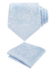 Mens 3.15inches Rose Pattern Necktie with Floral Handkerchief Set Light Blue