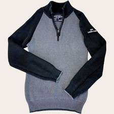 Nautica Jeans Co Classic Men Size L Ribbed Knit Sweater 1/4 Zip Black Gray NJ-99