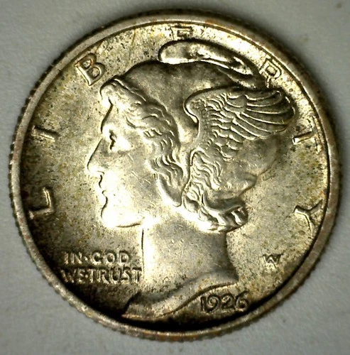1926 Silver Mercury Dime 10c Type Coin Uncirculated Toned Ten-Cents Philadelphia