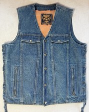 Milwaukee Performance Men's Blue Denim Motorcycle Rider Vest Side Laces Medium