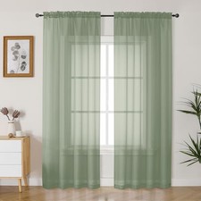 Sheer Curtains 90 Inches Long 2 Panels Set, 42"W x 90"L Pack of 2 Sage Green