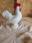VINTAGE 9'' WESTMORELAND HAND PAINTED MILK GLASS ROOSTER CANDY DISH RED COMB