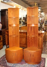 Pair of Mid Century G Plan Modern Teak Corner Cabinets With Light / Danish Style