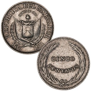 El Salvador - 5 Centavos - 1911 - KM#121 - Item #2 - Silver .835 - 0.034 ASW