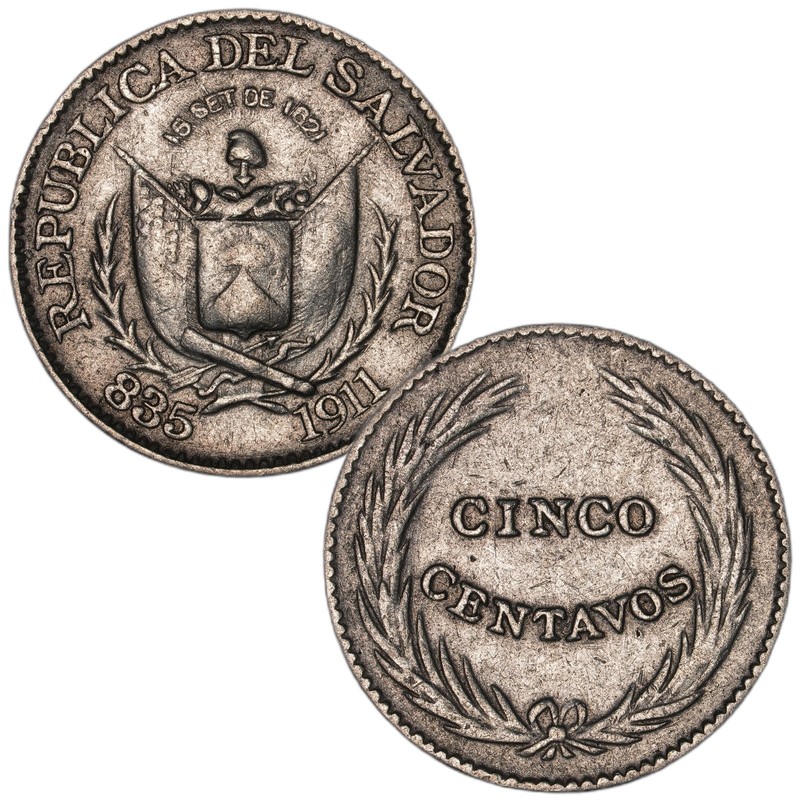El Salvador - 5 Centavos - 1911 - KM#121 - Item #2 - Silver .835 - 0.034 ASW