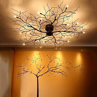 Modern Black 20-Lamp Branch Chandelier - Industrial Semi Flush Mount Light