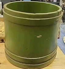 Antique Green Painted Wood Firkin with Cover & Wood Handle 14" Vintage Collect
