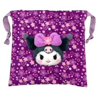 Sanrio kuromi Boa Face Drawstring Bag Sakura Kimono purple Ready stock
