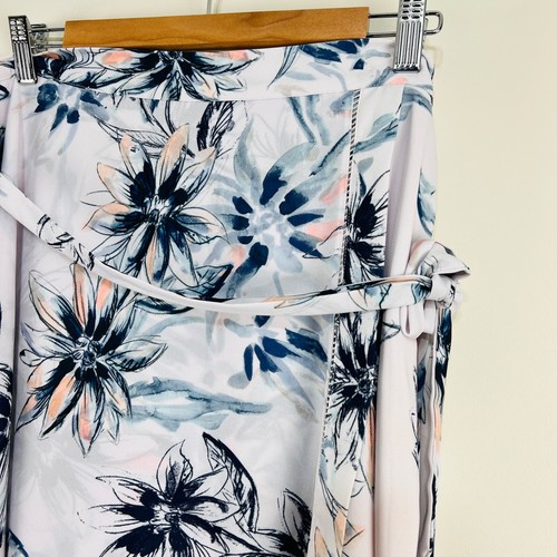 Basque Floral Waterfall Skirt White Navy Blue Pink Waist Tie 14 High Low - Picture 7 of 19