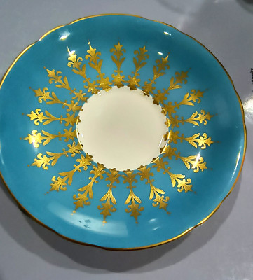 Vtg Ansley English Bone China Saucer (Only) Teal w Gold #1549. No Chips orCracks