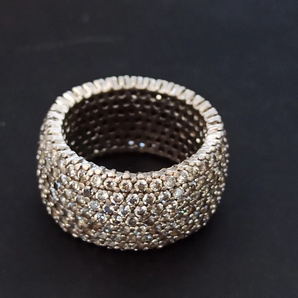 Anillo de banda ancha de ley vintage pavé cristales brillantes cúpula Art Deco renacimiento 925 Foto 2 de 4