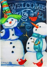 NEW DOUBLE SIDED EVERGREEN CHRISTMAS GARDEN FLAG SNOWMAN WELCOME 12.5 X 18