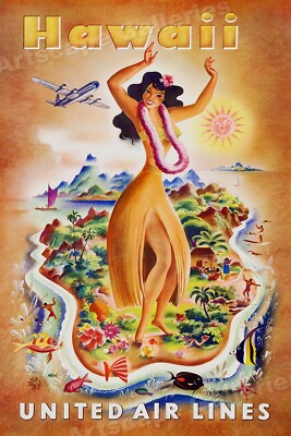 日本交通公社 80s JTBルックHAWAII ポスター ビキニ 昭和レトロ 1940s Hawaiian Islands Vintage Style Travel Poster - 16x24 | eBay