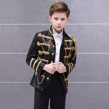 Boys Kids Children Sequin Single Breasted Jacket Dance Show Hussar Blazer Loose