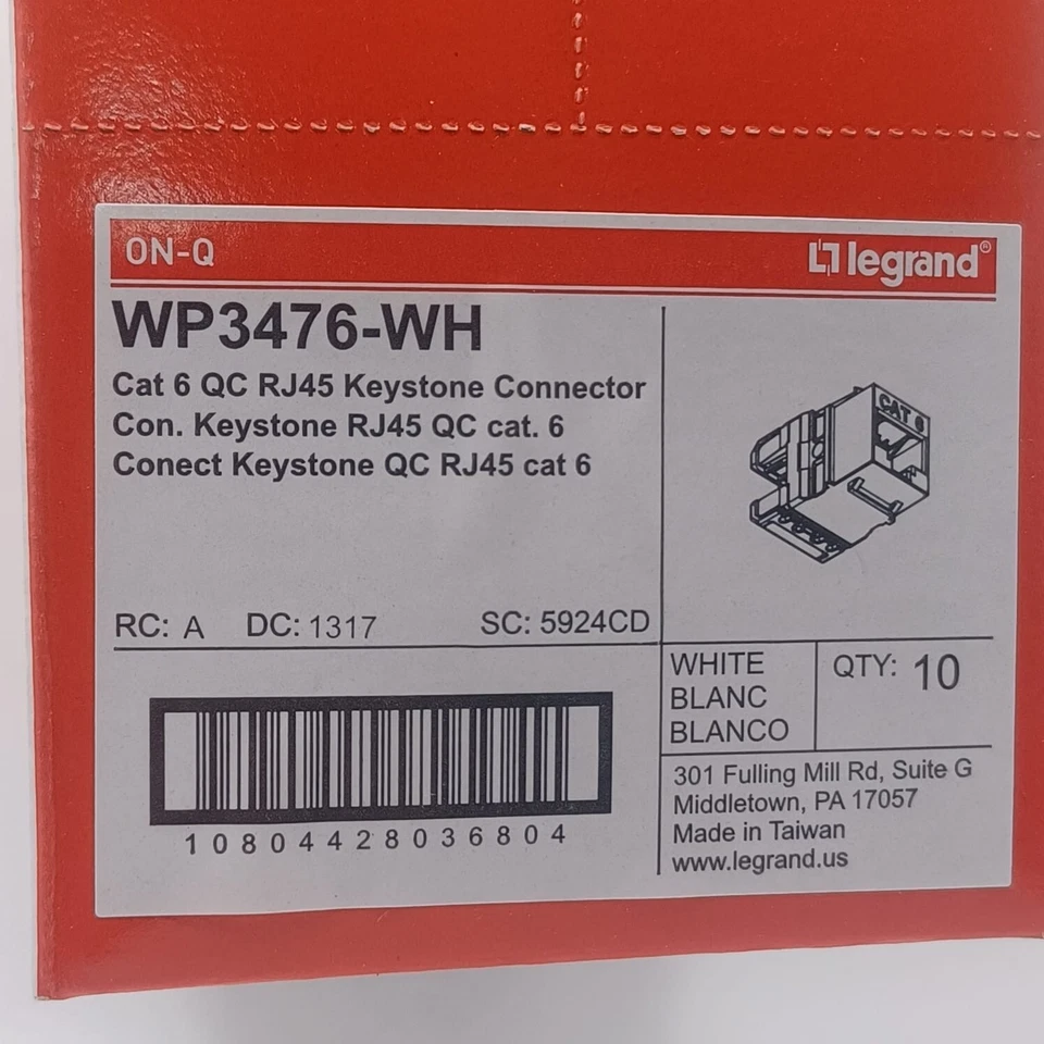 Корпус из 10 разъемов Legrand ON-Q WP3476-WH Cat6 QC RJ45 Keystone (белый) - Изображение 3 из 4