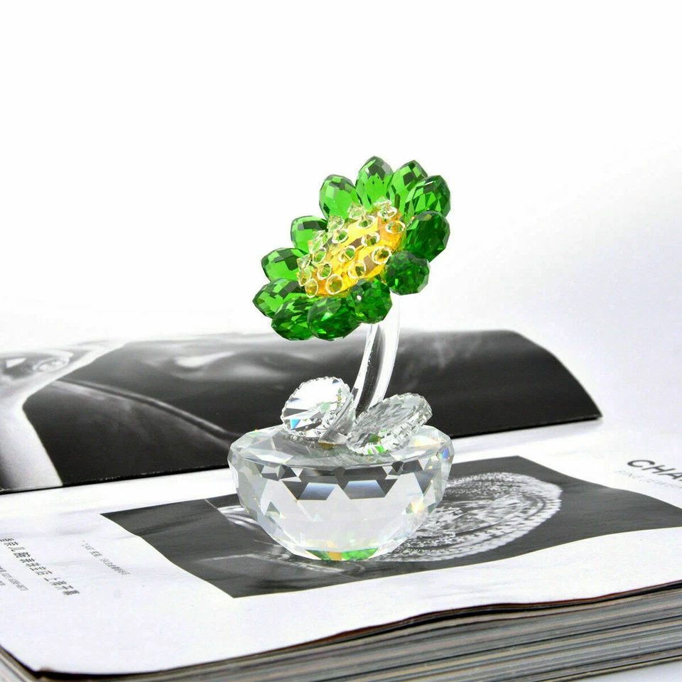 Crystal Sunflower Figurine Collectible Glass Flower Ornament Wedding Decor - Image 3 of 4