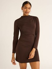 Scoop Women’s Ruched Knit Mini Dress, Size L Brown --X2--